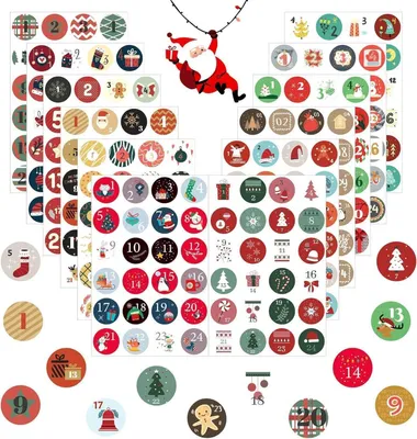 Produktbild von 24 Adventskalender Zahlen Aufkleber Weihnachten DIY Nummern Sticker