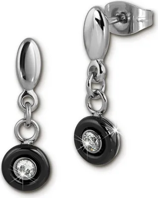 Image de Amello acier inoxydable céramique dames boucles d'oreilles argenté noir brillant ESOX35S