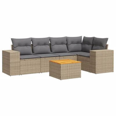 Produktbild von Modulares Garten-Sofa-Set, 6-teilig, mit Stauraum, wasserabweisendem Beutel, PE-Rattan, Akazienholz-Tisch, UV-beständig, Beige/Hellgrau