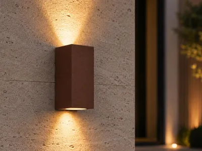 Produktbild von Außenwandleuchte Up and Down eckig Aluminium Rostoptik mit 2x GU10 LED Höhe 15cm