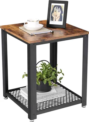 Immagine prodotto di Comodino VASAGLE, 45 x 45 x 55 cm, tavolino dal design industriale, tavolino per divano con ripiano a griglia, stabile, facile da montare, tavolino vintage LET41X