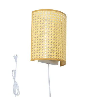 Produktbild von Alpinaluz Wandleuchte SUKI aus Rattan Beige, Boho Wandlampe mit Stecker und Schalter, E27 fš¹r Schlafzimmer Wohnzimmer Flur