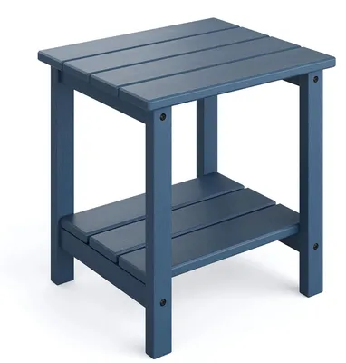 Obrázok produktu pre Vonkajší odkladací stolík – záhradný stolík s 2 úrovňami, 45 x 39 cm – odolný voči poveternostným vplyvom, vyrobený z HDPE – vhodný na balkón, terasu, k bazénu a do záhrady – tmavomodrá farba