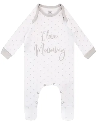 Imagen del producto de Mono para bebé marca Harry Bear, color blanco, con el texto "Amo a mamá", talla 44-50