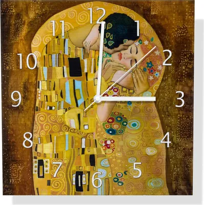 Produktbild von Wallario Design Wanduhr Der Kuss von Klimt aus Aluverbund, Größe 30 x 30 cm