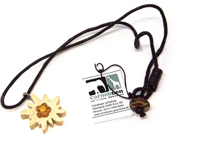 Produktbild von Holz Halskette mit Edelweiß Motiv, Anhänger 2,5x2,8cm, Textilband 43cm, Holzverschluss