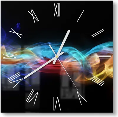 Produktbild von DEQORI Glasuhr 30x30 cm Römisch 'Farbige Rauchschwaden' Wanduhr Glas Uhr Design leise