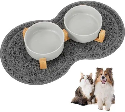 Immagine prodotto di Ciotola doppia in Vetroceramica per cani da 400 ml, grigia, antiscivolo, per cani di piccola taglia