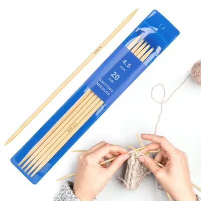 Zdjęcie produktu dla Igły do szydełka, zestaw 5 sztuk, bambusowe, 4,5 mm, 20 cm, do robienia skarpet i innych wyrobów