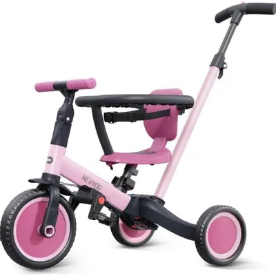 Productafbeelding van Driewieler 5-in-1, loopfiets, duwstang, stuurstang, veiligheidsbeugels, roze