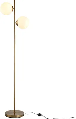 Productafbeelding van Fortuna Lai Vloerlamp, 2-delig, met glazen lampenkap, staal en glas, 165 cm hoog, goud en wit, modern design voor de woonkamer