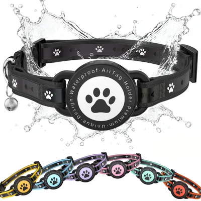 Imagen del producto de Collar para gatos con soporte para AirTag, reflectante, impermeable, ajustable de 9,3-13 pulgadas, con cierre de seguridad