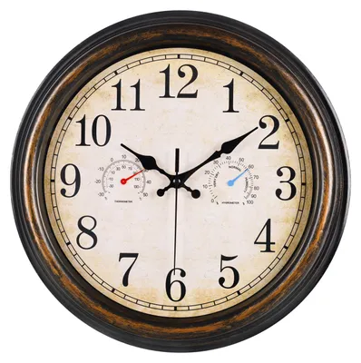 Immagine prodotto di IvoQ Orologio da esterno impermeabile / Orologio da parete - 30 cm - Termometro e igrometro - Marrone vintage