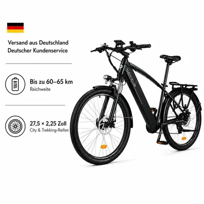 Produktbild von PIXAR M204 27,5 Zoll City-Trekking-E-Bike, 36V 12,5Ah Akku, Shimano 7-Gang, LCD-Display, Scheibenbremsen & Federgabel
