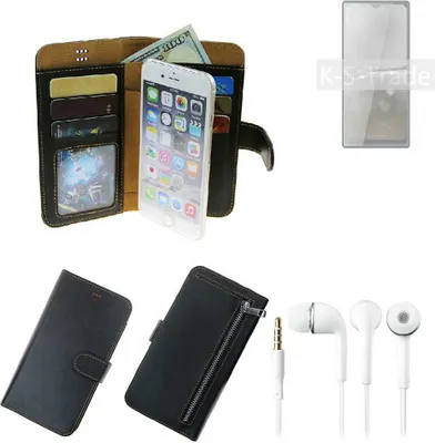Produktbild von TOP SET Handy Hülle Schutz Hülle kompatibel mit Cubot P50  schwarz aus Kunstleder + Kopfhörer Smartphone Tasche vollwertige Geldbörse  K-S-Trade®