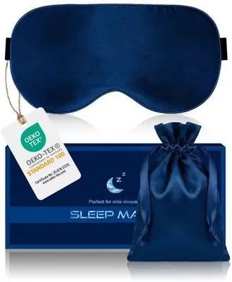 Obrázok produktu pre Spánková maska 100% hodváb, nastaviteľná čelenka, modrá, unisex pre cestovanie