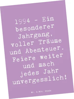 Produktbild von Mr. & Mrs. Panda Ansichtskarte Spruch 1994 Geburtstag - Lavendeltraum - Geschenk, Postkarten, Glückwunsch, einzelkarte, 1994er, Jahrgang, Geburtsjahr, Happy Birthday