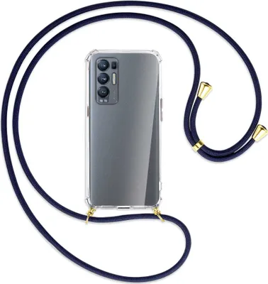 Produktbild von Handykette Backcover-Schutzhülle mit Band (Metall goldfarben) für Oppo Reno5 Pro Plus 5G - dunkelblau