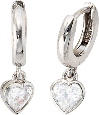 Produktbild von JOBO Creolen Herz 925 Sterling Silber rhodiniert 2 Zirkonia Ohrringe