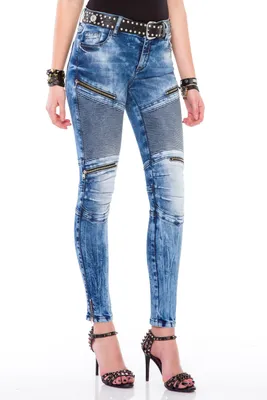 Immagine prodotto di WD365 – Jeans da donna con dettagli a zip e stile biker