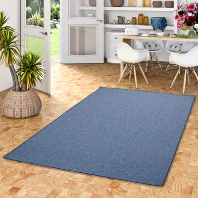 Produktbild von Feinschlinge Schlingenteppich Velours Teppich Modern Einfarbig, Größe:160x200 cm, Farbe:Dunkelblau