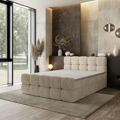 Produktbild von Masseno Boxspringbett BRUME 180x200 cm Komplett-Set mit Bonell Matratze und Topper, Polsterbett mit Bettkästen -Creme, QUELLE 02