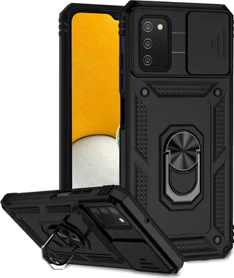 Produktbild von Galaxy A03S / A02S Hülle mit Schiebe Kamera Schutz und Ringhalter Ständer Robust Rüstung Schutzhülle für Samsung Galaxy A03S / A02S Schwarz