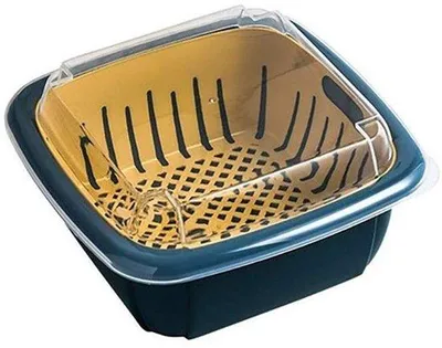 Image de Lot de 3 passoires avec bols - Passoire de cuisine bleue - Idéale pour les fruits et légumes - Avec boîtes de rangement