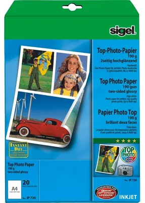 Produktbild von SIGEL IP720 Inkjet Fotopapier Top, 2-seitig hochglänzend, 190 g/m², A4, 20 Blatt