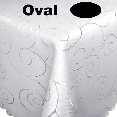 Produktbild von Ornamente Tischdecke OVAL 160x220 WEISS bügelfrei pflegeleicht Damast festlich