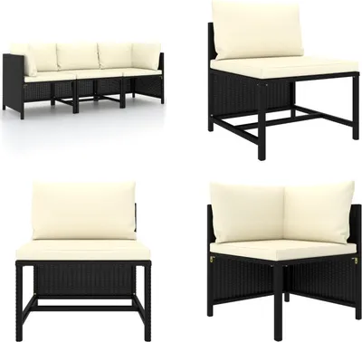 Produktbild von vidaXL 3 Sitzer Gartensofa mit Auflagen Schwarz Poly Rattan - Gartensofa - Gartensofas - Lounge - Loungen