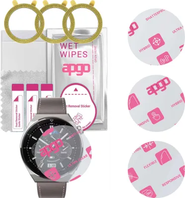 Produktbild von apgo 3 Stück Schutzglas, klar, kompatibel mit Huawei Watch GT 3 Pro 46mm Smartwatch, Hybrid 8H, Ersatz für Hartglas, Displayschutzglas, Bildschirmschutz, Displayschutz, kratzfest