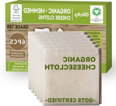 Productafbeelding van Biologische Kaasdoek Set van 6 - 50x50 cm, GOTS Gecertificeerd, Ongebleekt Katoen voor Koken en Zeven