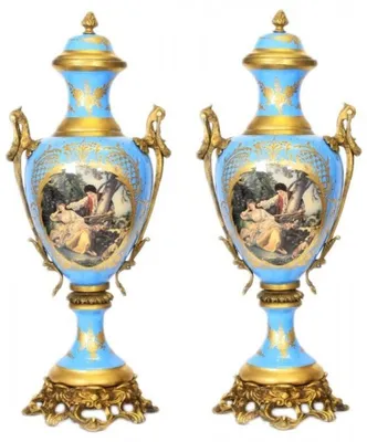 Immagine prodotto di Casa Padrino Set di calici in porcellana barocca Azzurro / Oro L26 H63 cm (2 pezzi) - Grande decorazione - Decorazione alberghiera