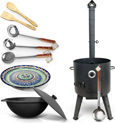 Produktbild von Utschak Uchag Feuerofen Ø 44 cm 2 mm mit Usbekische Kazan 16 L Казан Lagan Учаг