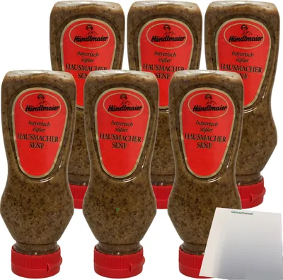 Produktbild von Händlmaier's Hausmachersenf süß Süßer-Senf 6er Pack (6x225ml Flasche) + usy Block