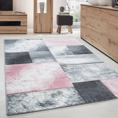 Obrázek produktu pro Moderní koberec s grafickým vzorem – krátký vlas do obýváku, kanceláře, ložnice a dětského pokoje, Velikost:80 x 300 cm, Barva:Světle růžová-4