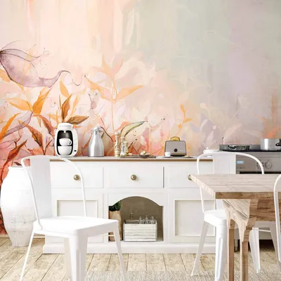 Produktbild von Vlies Fototapete - Flaming meadow - nature landscape with meadow of flowers and leaves in watercolour style 150x105 cm Blätter b-A-10114-a-a