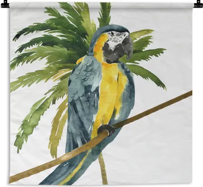 Produktbild von MuchoWow® Wandteppich Wandbehang Dschungel - Papagei - Zweig 150x150 cm Tapisserie Dekoration Wandtuch - Wohnaccessoires - Modernes