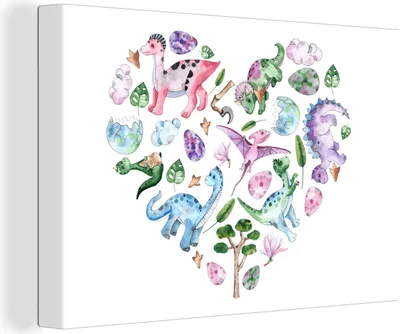 Produktbild von OneMillionCanvasses® - Leinwandbilder - 140x90 cm, Kinderzimmer - Muster - Dinosaurier - Mädchen - Kinder - Rosa - Kinder, Wandbilder Kunstdruck Wanddekoration