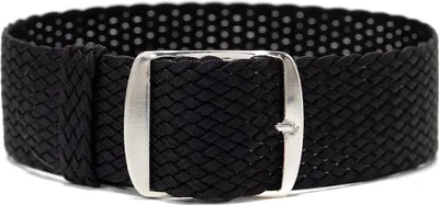 Produktbild von ClassicWatchStraps Perlon Uhrenarmband - Schwarz, 16 mm, Silber gebürstet