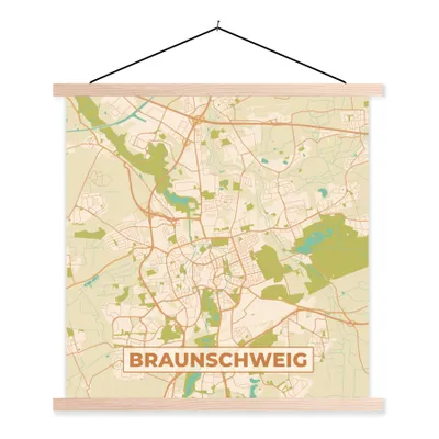Produktbild von MuchoWow® Textilposter Braunschweg - Karte - Vintage - Stadtplan 120x120 cm mit holzfarbenen Rahmen - Textil-Poster