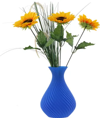 Image de Vase bouteille fleurs artificielles 3D bleu haut 16 cm plastique décoratif
