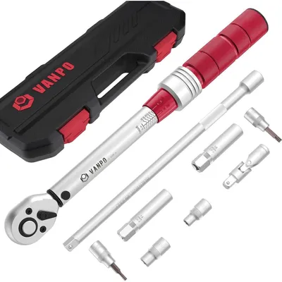 Productafbeelding van Draaimomentsleutel 3/8" 5-60Nm, set voor fietsen en motorfietsen, met verlengstuk, bougiesleutel en bits