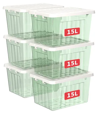 Obrázok produktu pre Sada 15 kusov úložných boxov Cetomo, objem 15 litrov, plastové boxy s výstupnými hranami a s vekami