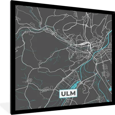 Produktbild von MuchoWow® Gerahmtes Poster Stadtplan - Deutschland - Blau - Ulm - Karte 40x40 cm - Poster mit Schwarzem Bilderrahmen Wandposter Rahmen Foto Bilder - Mit Rahmen - Wanddekoration Schlafzimmer
