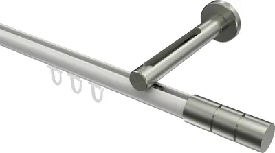 Produktbild von Interdeco Innenlaufstange / Gardinenstange mit Innenlauf Weiß / Edelstahl-Optik, Typ Siteno Elanto (Rillenzylinder), 20 mm Ø 1-läufig, 200 cm