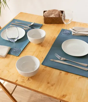 Produktbild von Monaco Denim Grey 2er Set Tischsets in Lederoptik | Platzsets Grau 45x30cm