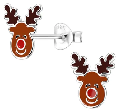 Produktbild von Weihnachtsohrringe: Kinder & Damen Ohrstecker Silber 925 Rentier (Reindeer)
