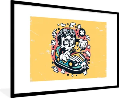 Produktbild von MuchoWow® MuchoWow® Gerahmtes Poster Oldtimer - Skelett - Auto 90x60 cm - Poster mit zchwarzem Bilderrahmen - Wanddekoration - Fotos